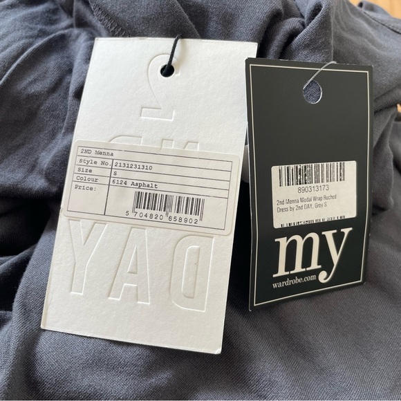 2nd Day Birger et Mikkelsen Menna Asphalt Gray Modal Wrap Ruched Dress NWT Sz S - Picture 6 of 10